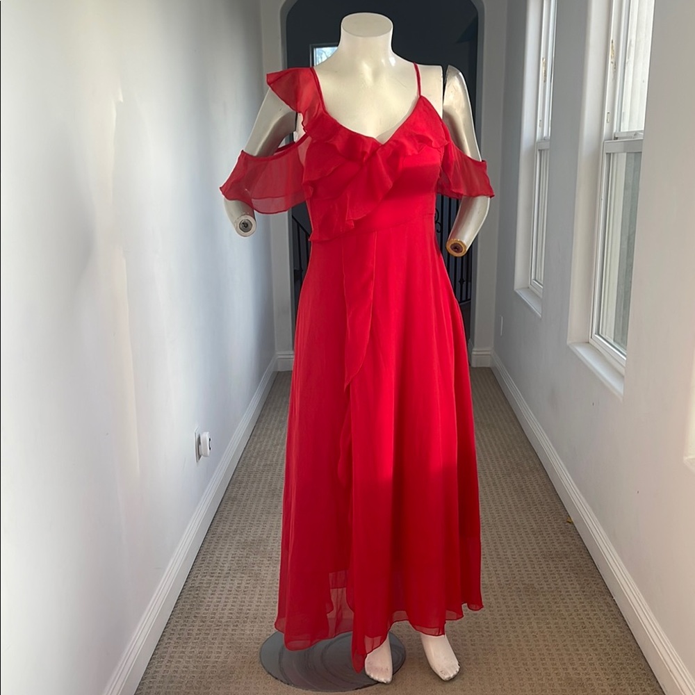 Fashion Nova Red Ruffle Maxi Dress Size L